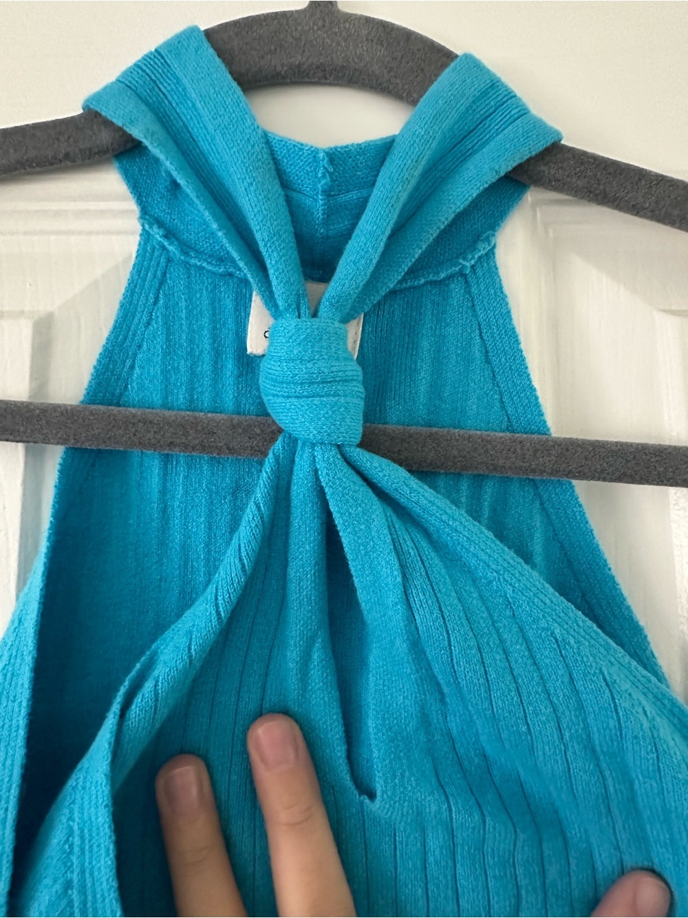 Teal Halter Ribbed Tank Top - Picture 2 of 4